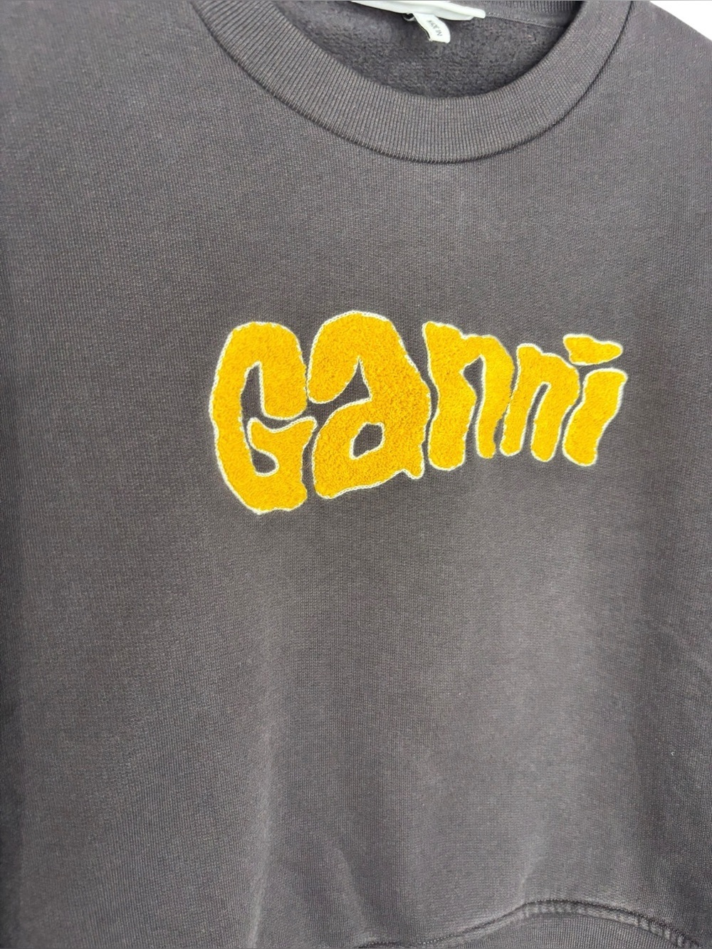 Ganni Black Cropped Sweatshirt with Yellow Logo - Picture 2 of 12